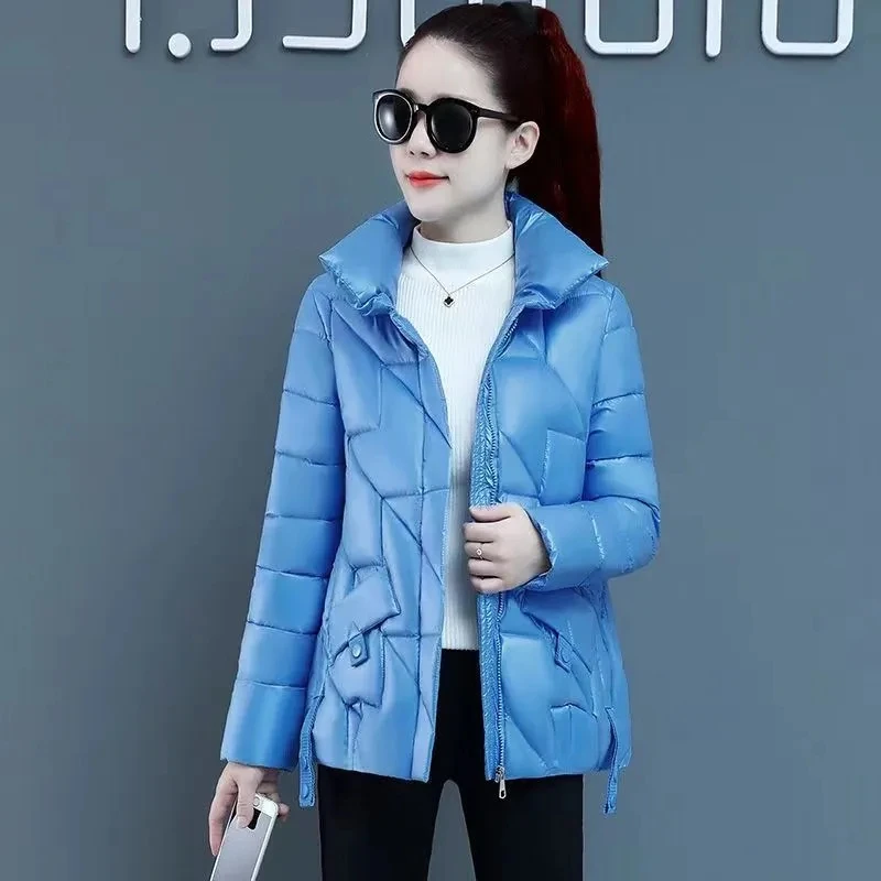 2023 New Women Jacket Winter Parkas Female Glossy Down Cotton Jackets Stand Collar Casual Warm Parka Short Coat Female Outwear