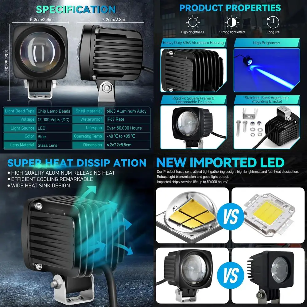 

10W Blue LED Forklift Safety Lights - 2-Pack for Warehouse Warning & Pedestrian Alert