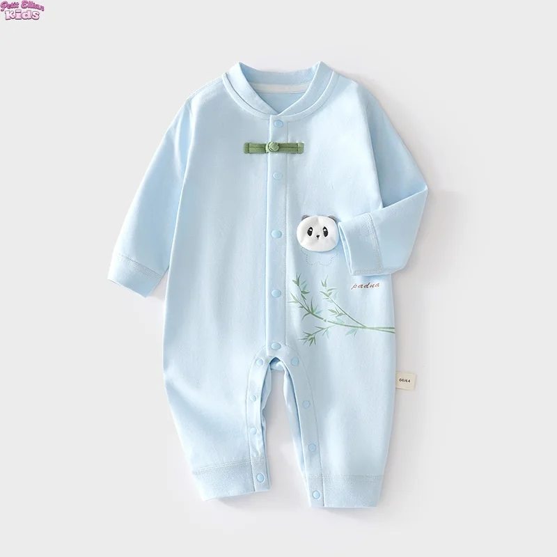 0-6M Baby Boy Girls Clothes Cotton Seamless Long Sleeve Romper Adorable Animal Flower Soft Breathable Newborn Home Jumpsuit
