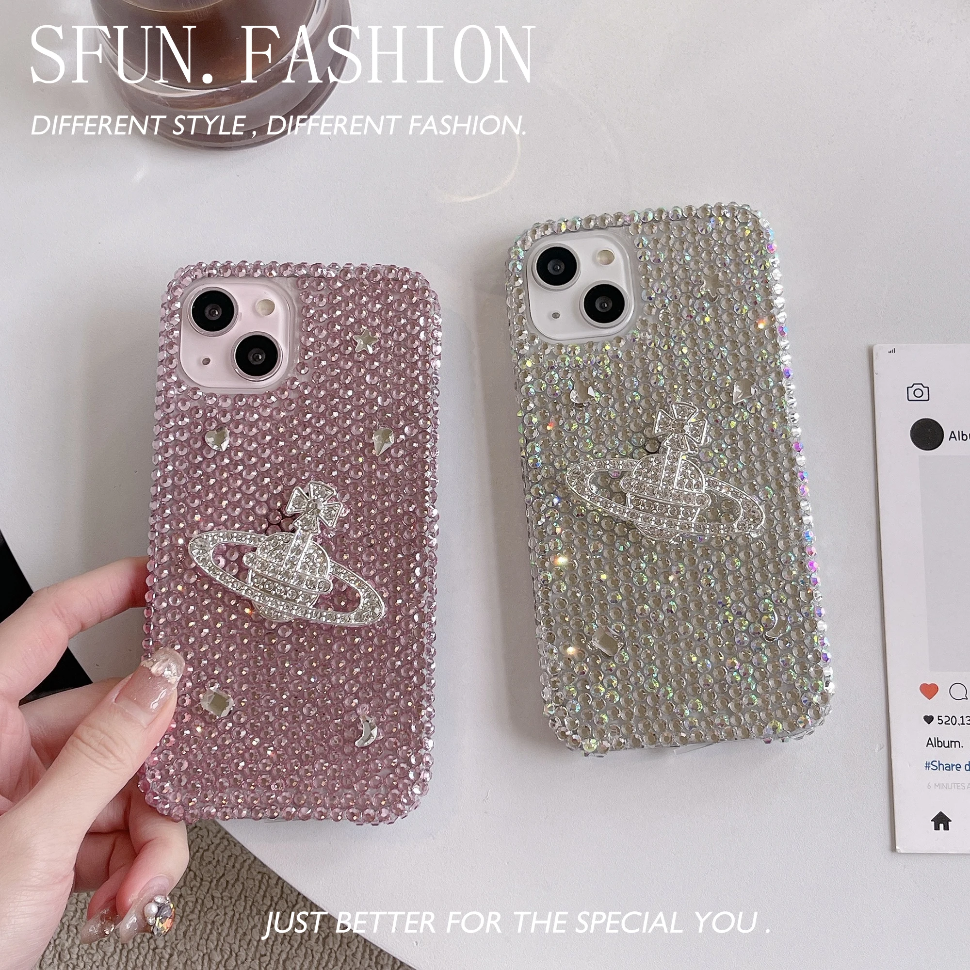 

Lux3D Sparkling Diamond Planet Phone Case 15 Pro Max Advanced Luxury For iPhone16 14 13 12 Pro Max Anti Drop Laser White Cover