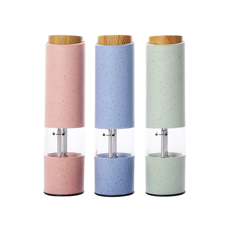 ABHG Electric Salt And Pepper Grinder Wheat Straw Salt And Pepper Mill One-Hand Operation Salt Mill With Adjustable