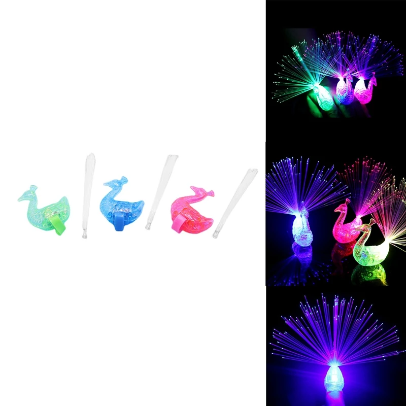 Peacock Finger Lights Color Changing Peacock Open Screen Fiber Optic Lights Children's Toys Luminous Ring Toys