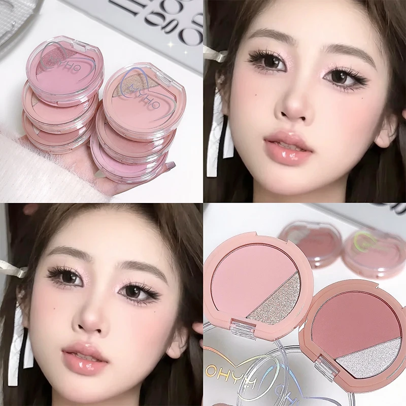 MYHO 2-w-1 Róż do policzków Matowy Naturalny Delikatny Kolor do Policzków Perłowy Rozświetlacz Rozjaśniający Wodoodporny Konturowanie Twarzy