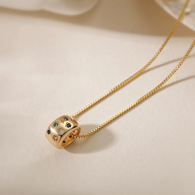 GANPUP Exquisiter Runder Bunter Zirkonia-Anhänger Halskette für Damen, Modische Schlüsselbeinkette, Choker-Schmuck, Geschenk – Detail 5