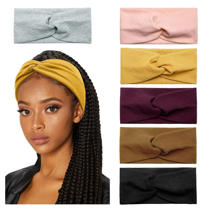 Wide-brimmed Women\'s Fashion Threaded Cross-knitted Fabric Headband Headband Sports Sweat-absorbent High-stretch Yoga Headscarf