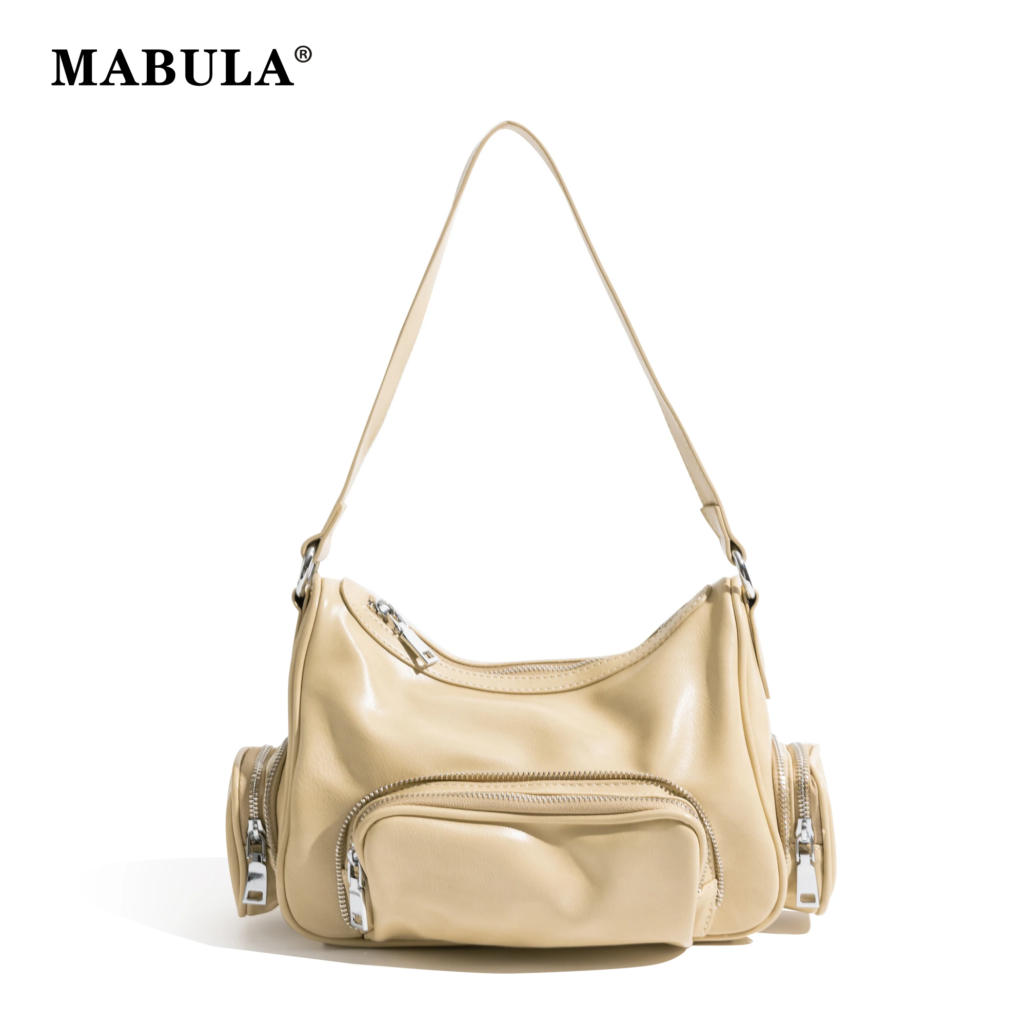 MABULA PU Leather Fashionable Women's Handbag Shoulder Bag Multi Pocket Motorcycle Bag Design Fashionable Functional Storage Bag