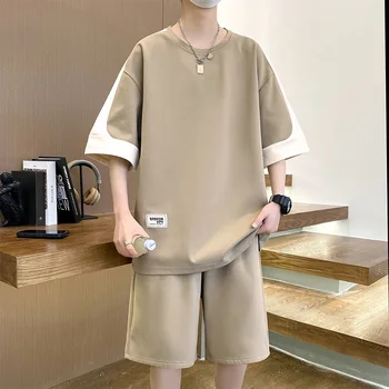 Agasalho de grandes dimensões dos homens 8xl t-shirts shorts define marca curto agasalho masculino 2 peça roupas coreano verão streetwear roupas masculinas