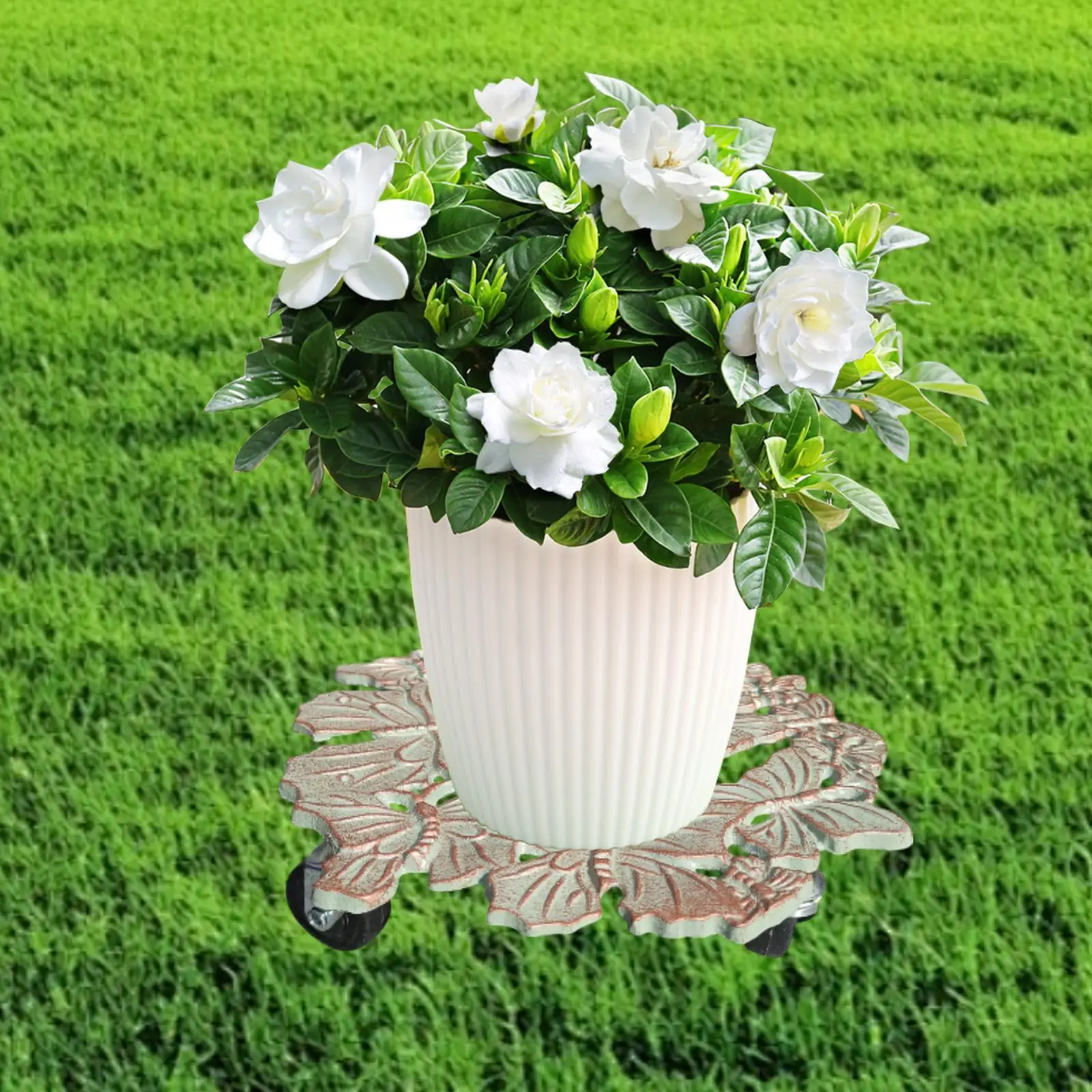 Pot Caddy with Wheels Movable Yard Potted Trees Rolling Plant Stand Flower Pot Butterfly Decorative Indoor Outdoor Home Garden