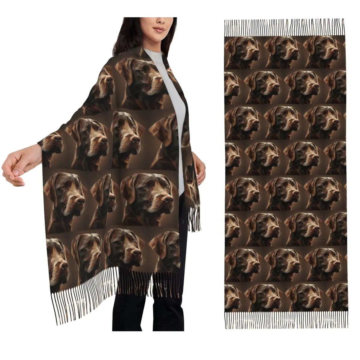 

Geometric Choco A Chocolate Labrador Artwork Scarf Tassel Scarves Women Soft Warm Shawls and Wraps Large Fall Winter Shawl Wrap