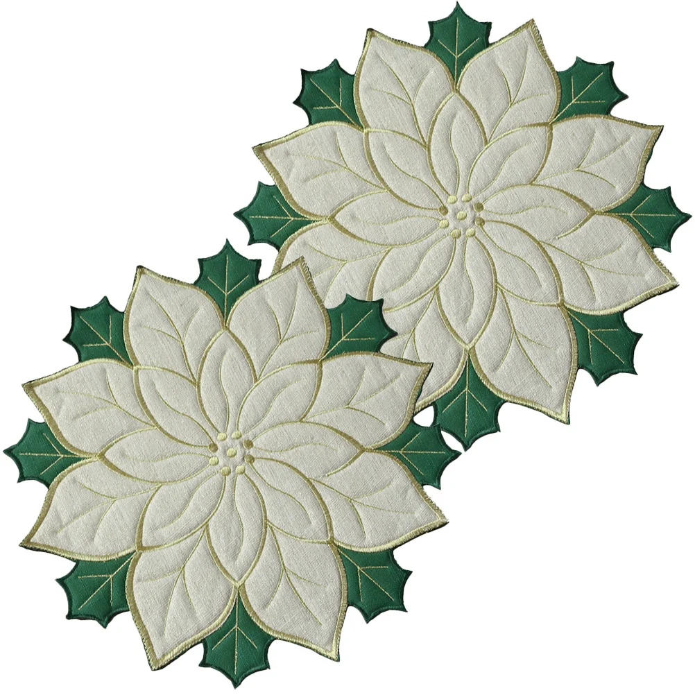 

2Pcs Christmas Holly Leaves Placemat Reusable Plate Mat Heat Insulation Dining Table Decoration Party Use Plate Mat