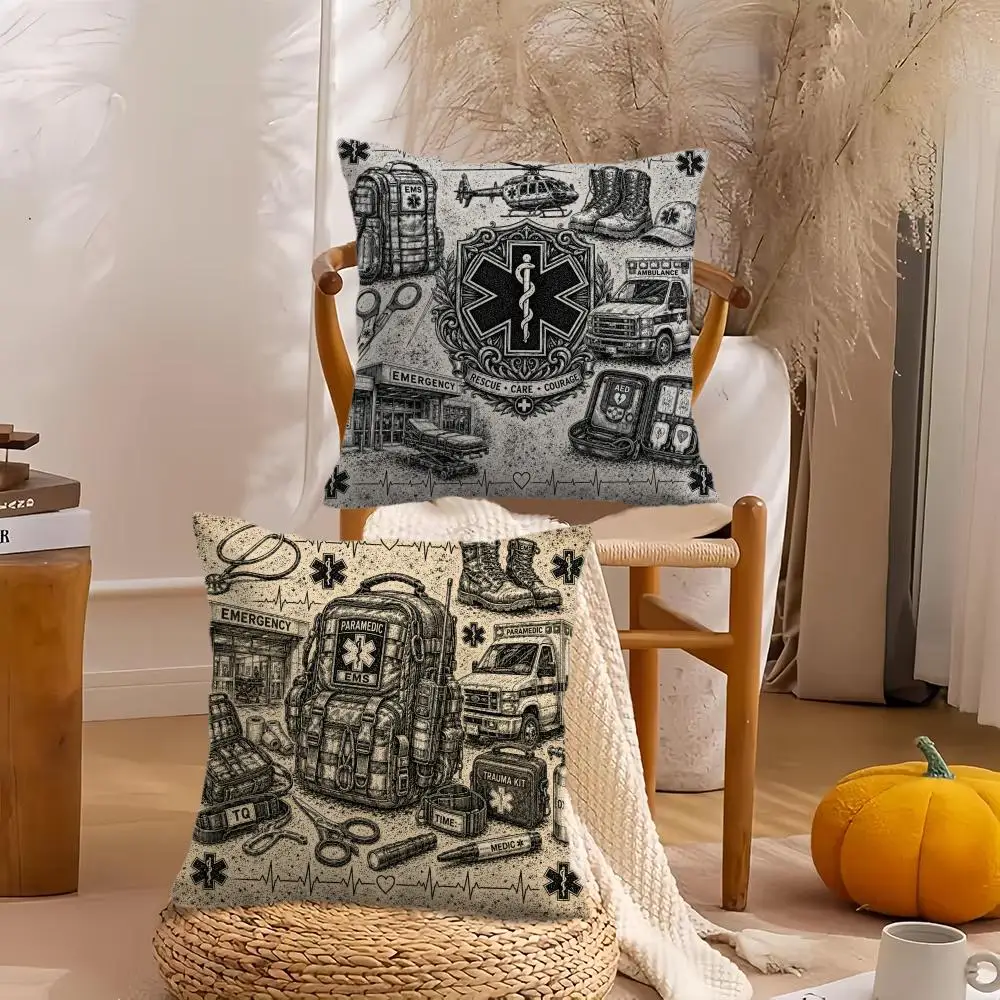 Emergency Medic Cushion Cover Soft Plush Throw Pillow Cover Double-Sided Decorative Cushion Case Sofa Bedroom Home Decor