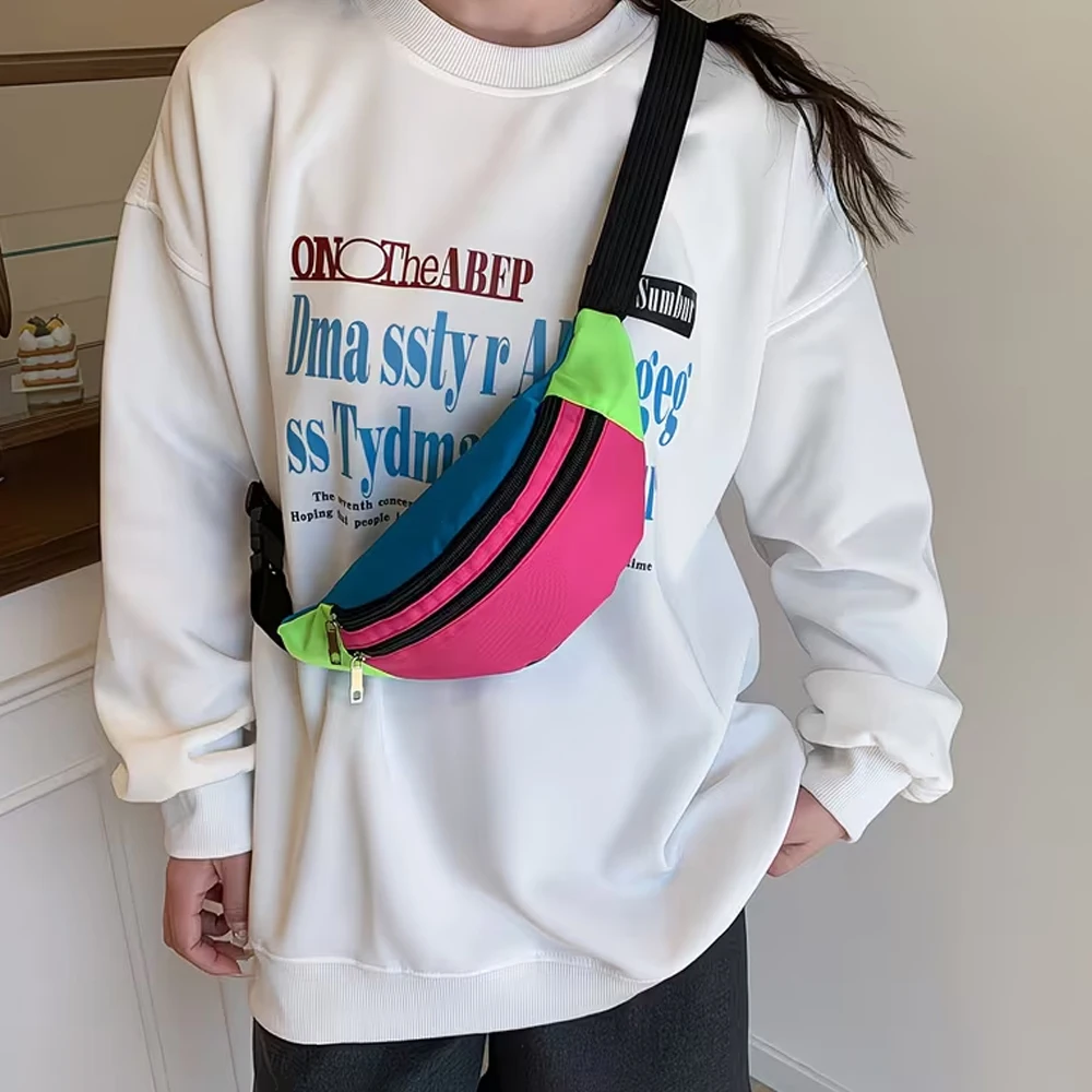 Durable Nylon Waist Bag, Suitable for Hiking, Cycling, and Running. Crossbody Phone Bag with Adjustable Shoulder Strap, Zipper Closure, and Multi-Functional Compartment Design. Color-Blocked Waist Bag
