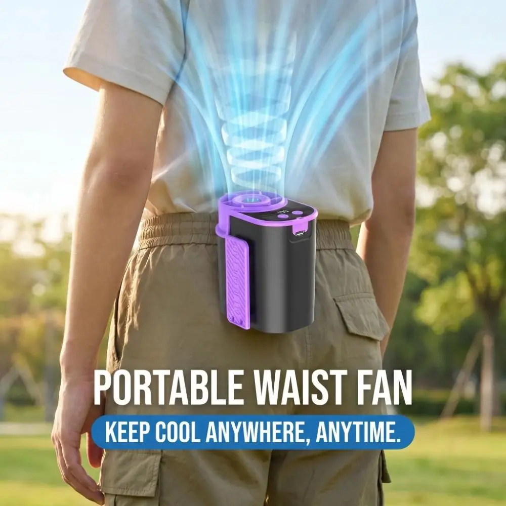 LED Display Waist Clip Fan High-Speed Strong Airflow Hanging Neck Fan Dual Wearing Solid Clip Structure Mini Cooling Fan