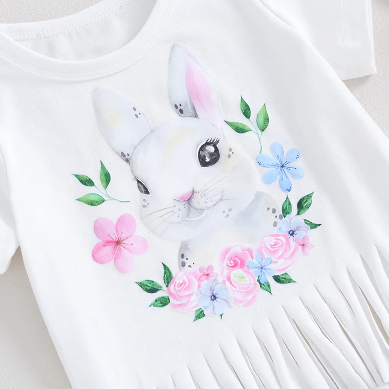 My First Easter Baby Girl outfit camicia a maniche corte top e Bunny stampa floreale pantaloni a zampa di elefante Set fascia per capelli