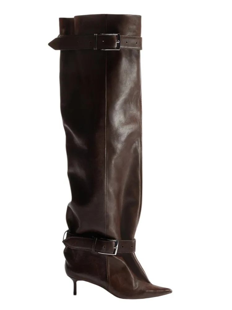 new pointed thin heel over the knee women's boots with belt buckle…