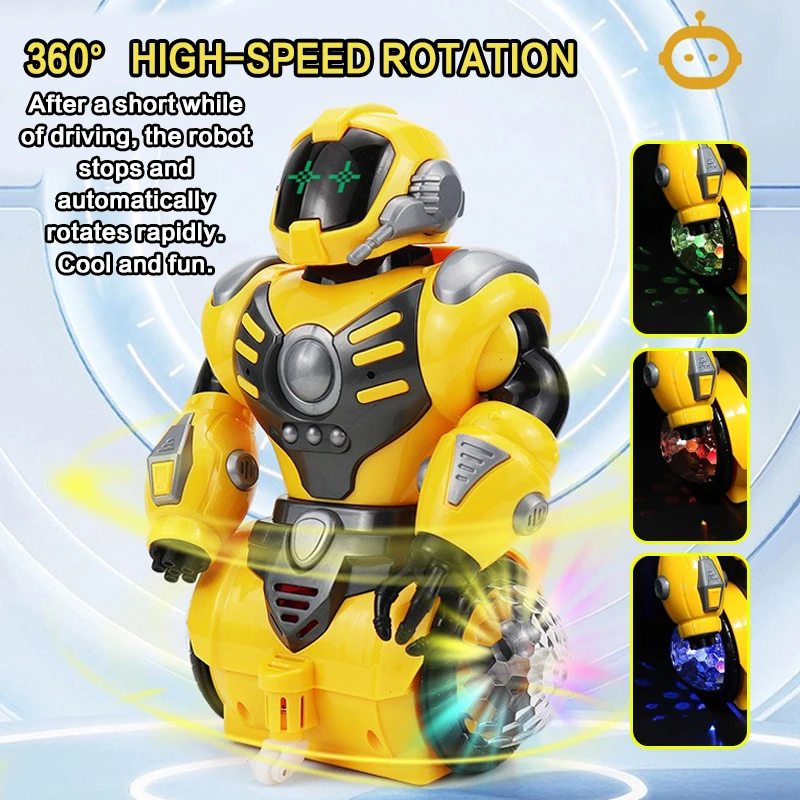 Elektryczne zabawki roboty dla niemowląt 360 °   Obrotowy robot z efektami specjalnymi, kolorowym dźwiękiem i światłem, fajny prezent dla dzieci.