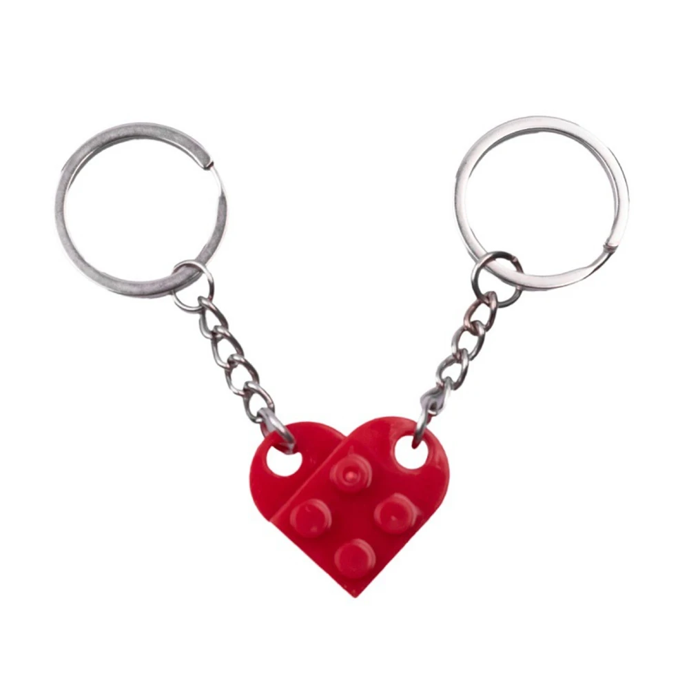 2Pcs Cute Separable Love Heart Building Block Keychains Couples Friendship Love Heart Brick Key Ring New Year Jewelry Gifts