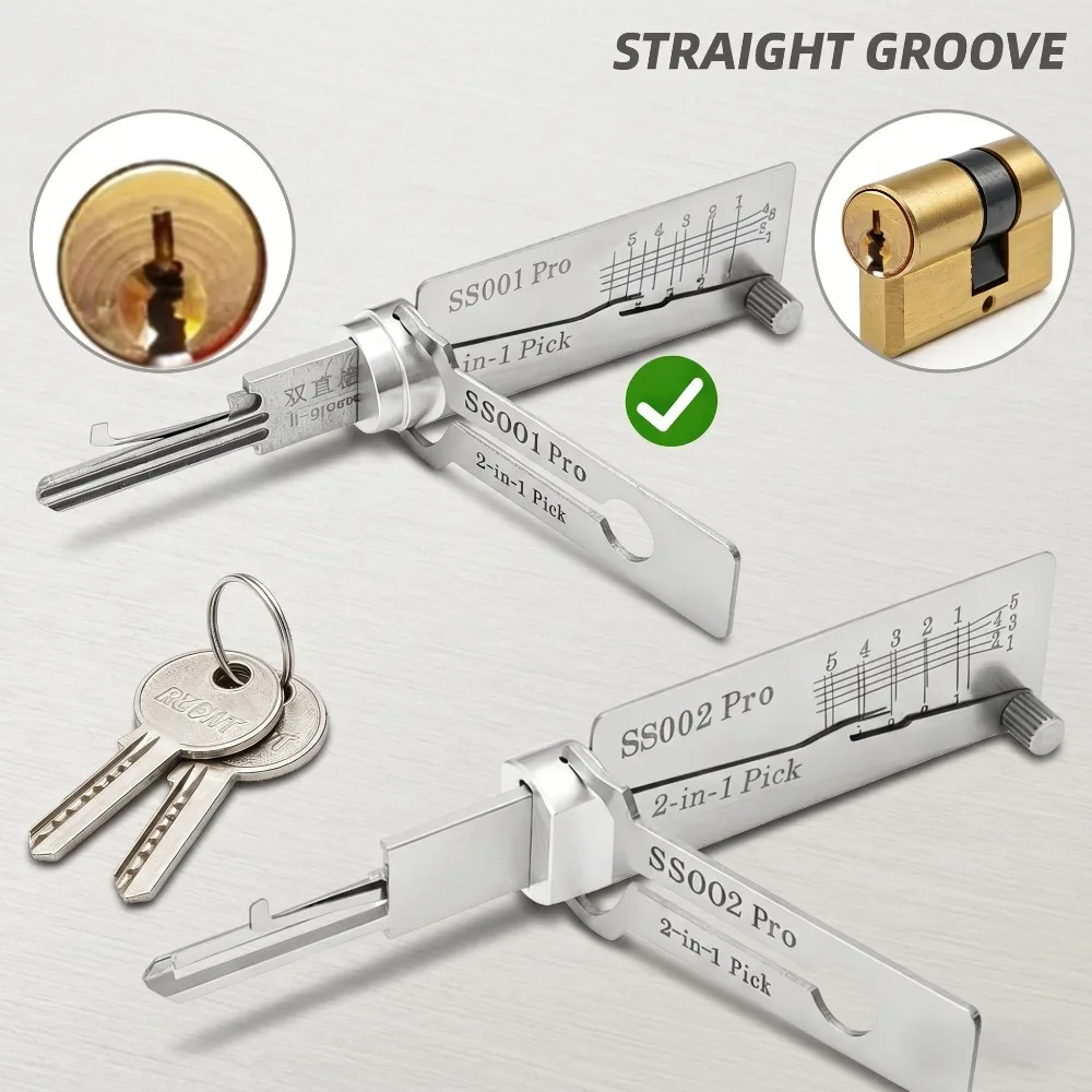 LISHI 2-in-1 Tool: High-Quality SS001 & SS002 PRO Precision Hook and Pin Tumbler Decoder Locksmith Repair Tools