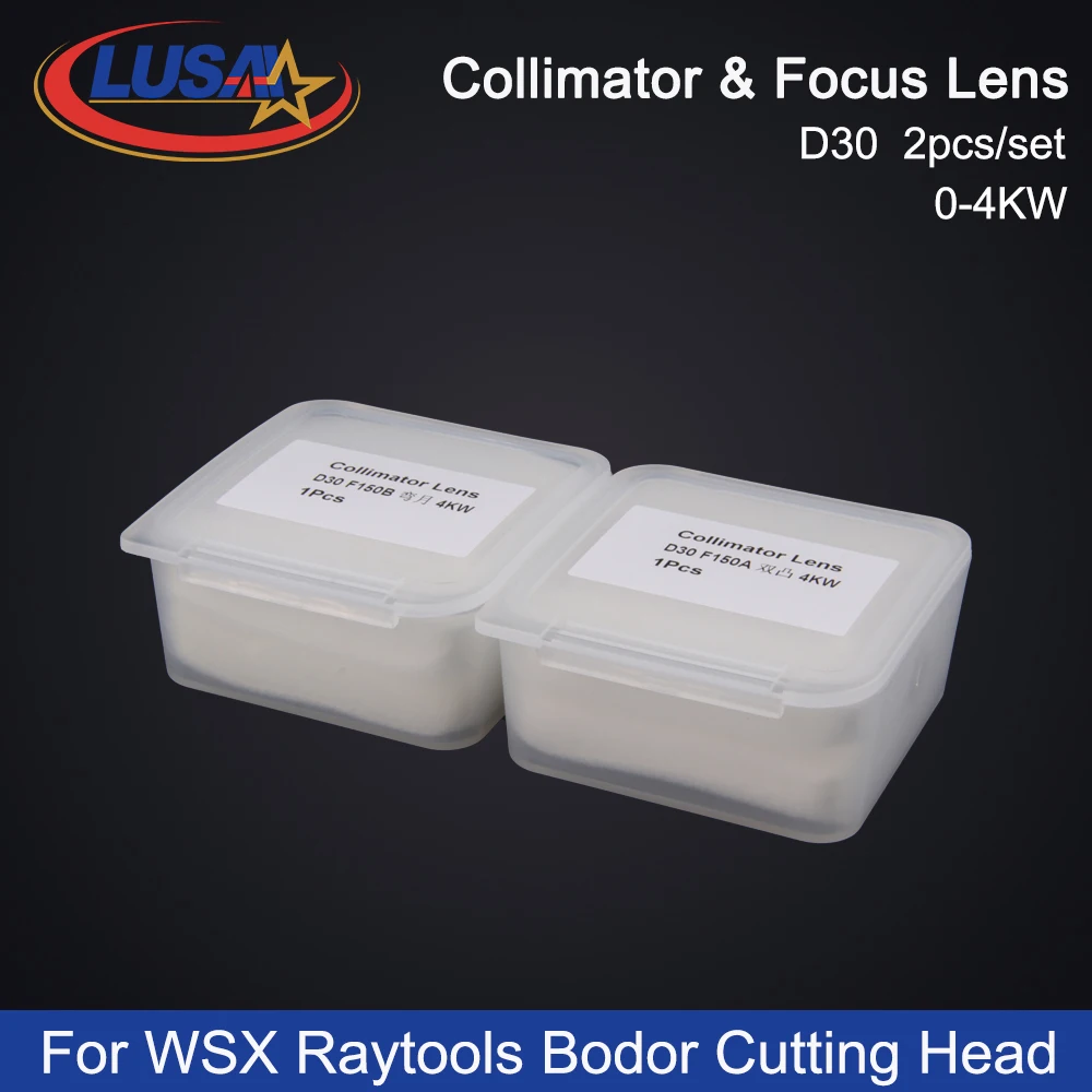 LUSAI Laser Collimator & Focusing Lens D28 D30 F75/F100/F125/F150/F155/F200 2Pcs/Set 1064nm For WSX Raytools Bodor Cutting Heads