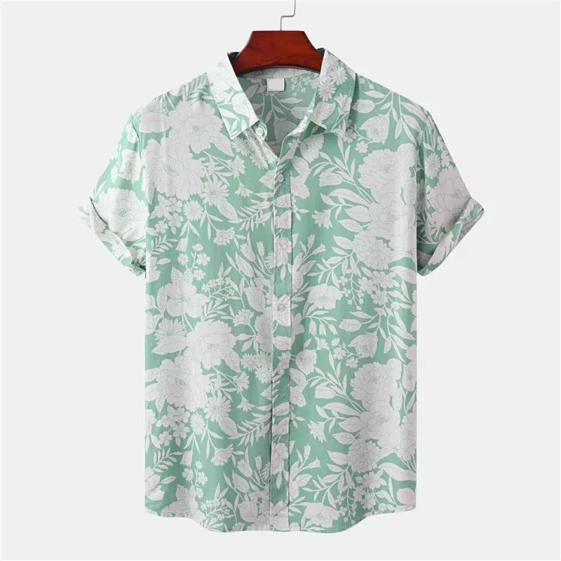 3D Printed Flower Hawaiian Shirts For Men Plants Patterns Button Shirt Summer Short Sleeves Tops Loose Aloha Shirts Streetwear
