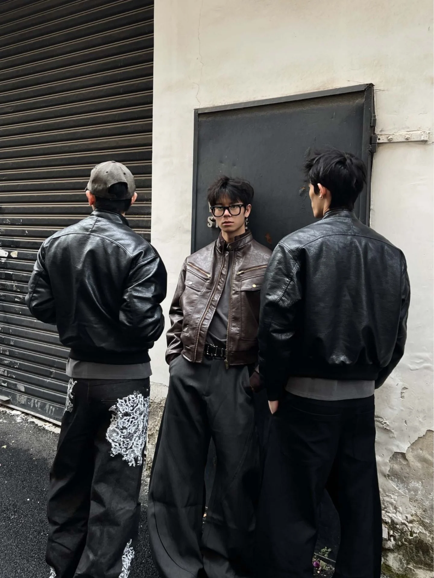Vintage Leather Jacket Men's Stand Collar Biker Style Textured Crack Pattern American Retro Summer Outerwear Youth Fashion