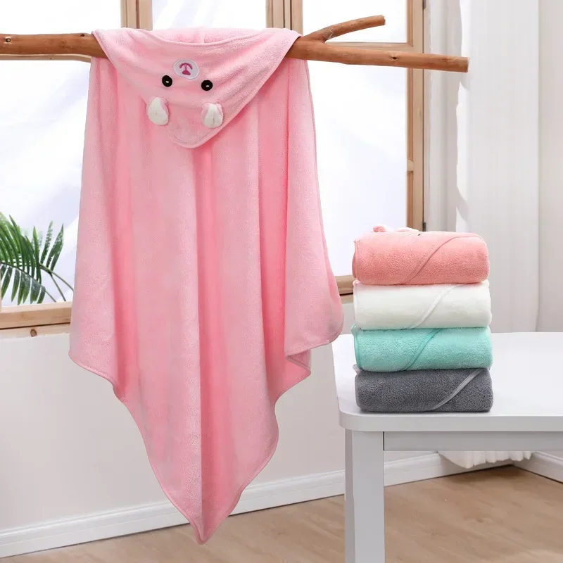 80*80cm Cute Cartoon Animal Kids Hooded Bath Towel Super Soft Coral Velvet Newborn Bathrobe Absorbent Quick Dry Wrap Blanket