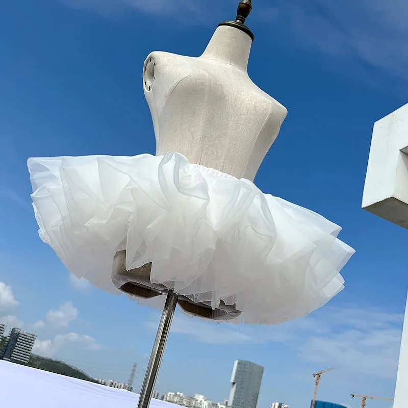 Fluffy Tulle Underskirt Dresses 3-Layer Lolita Petticoat Black White Puffy Tutu Petticoat Skirt for Women Under Dress Short ﻿