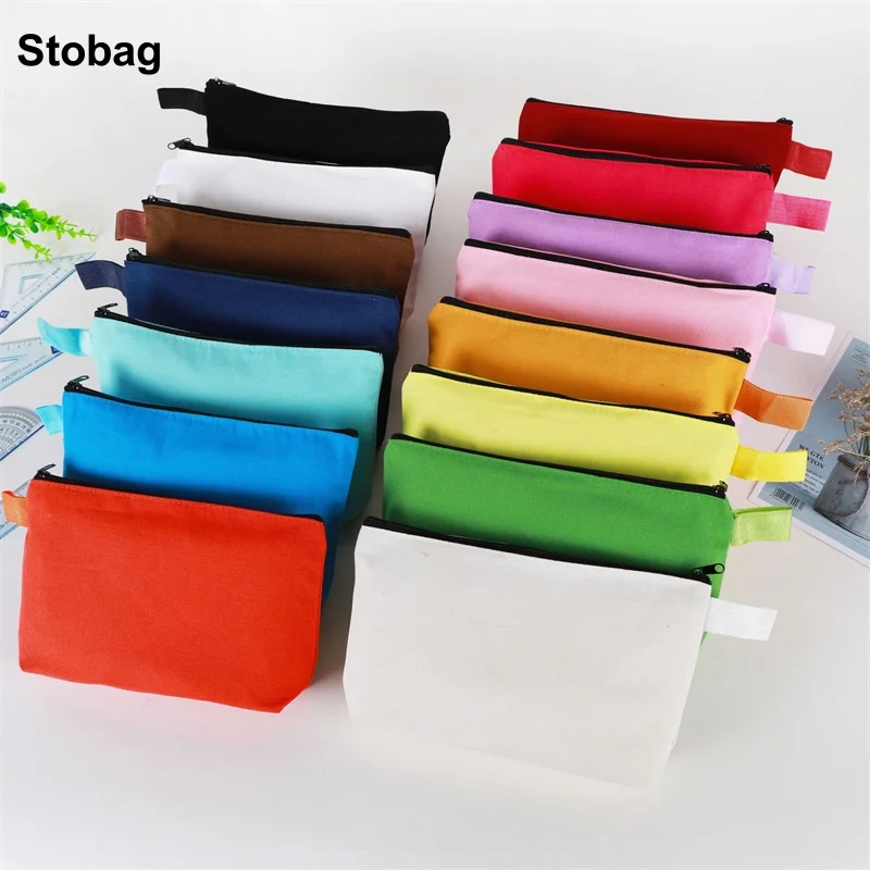 StoBag 10pcs Colorful Canvas Bag with Zipper Pencil Case Cotton Stationery Cosmetic Packaging Storage Makeup Handbag Pouches