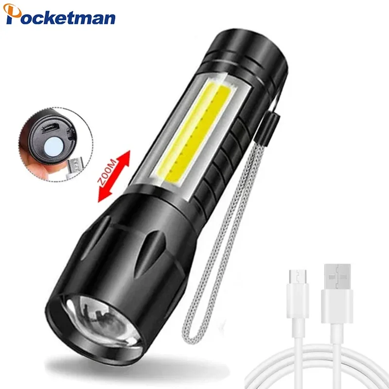 

High Lumen USB Charging Flashlight Waterproof Zoom Torch Portable Super Bright LED Flashlights for Camping Hiking Fishing