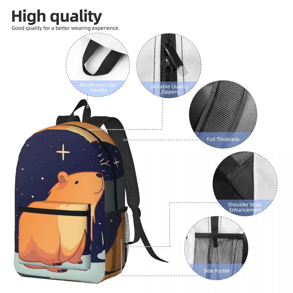 Cartoon Capybara And Stars Starry Night Backpack Boys Girls BookBag Kids School Bag Computer Shoulder Bags for Men Women