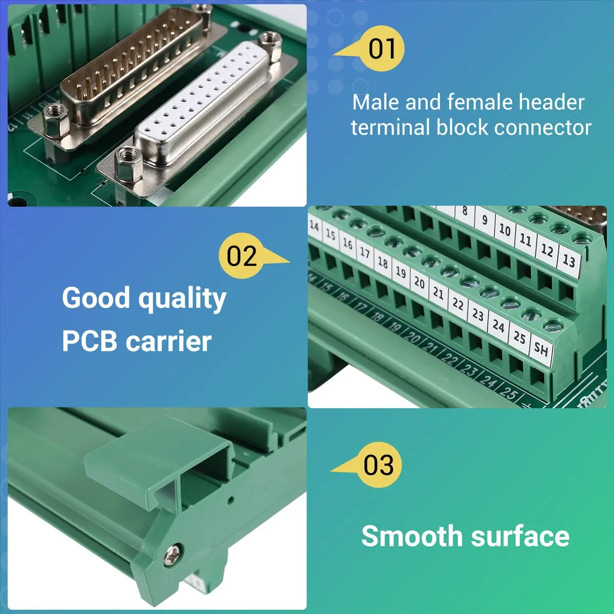 DB25 DIN Rail Mount Interface Module Male/Female Connector Breakout Board-A10G