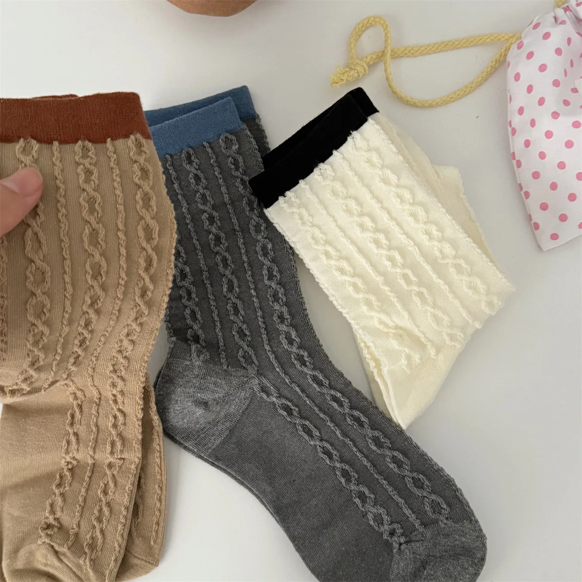 SP&CITY Autumn Malcolm Knitted Casual Women's Socks Fashion Contrast Color Breathable Middle Tube Socks College Soft Daily Sock