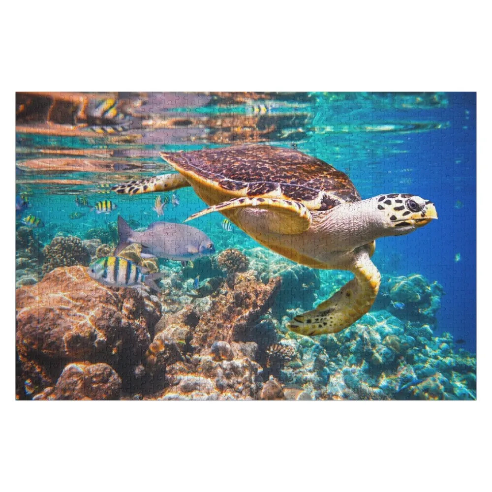

Sea Turtle and Fish Design Jigsaw Puzzle Personalized Baby Object Picture Wood Photo Personalized Puzzle