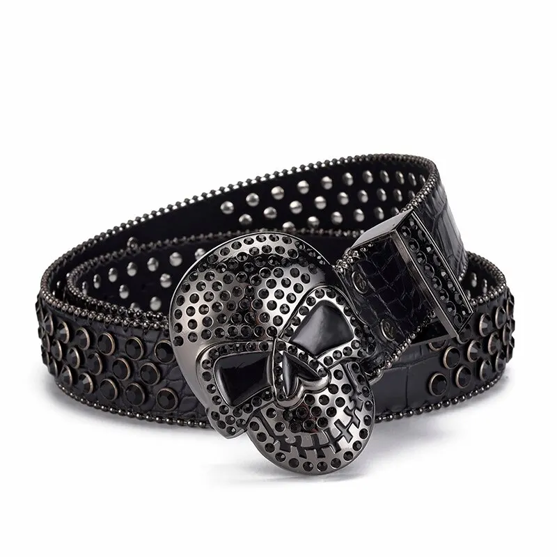 Women\'s Jeans Skull Head Buckle Rhinestone Belt Y2K Belt Shiny Rivet Design Pu Belt Artificial Diamond Belt Punk Rock Men\'s Belt