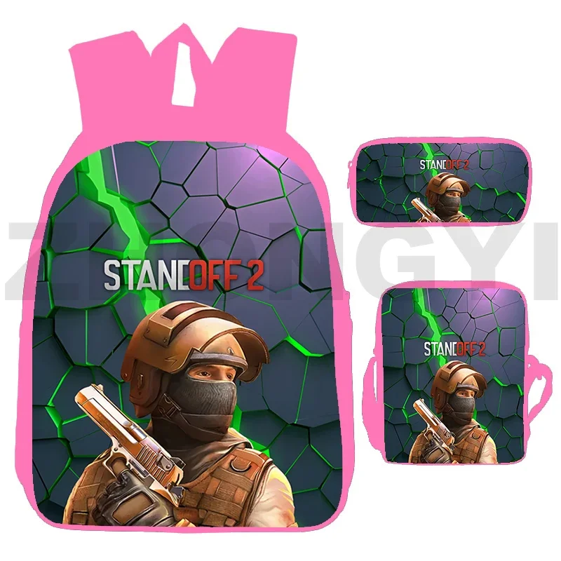 Merch-Standoff 2 Mochilas para Adolescentes, 3D Camuflagem Army Game Bookbag, Mulheres Crossbody Bolsas, Back to School Anime Bag, 3 pcs por conjunto