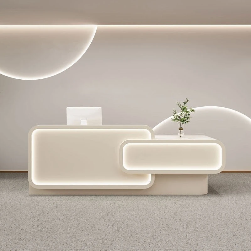 white minimalist reception desk multifunctional aesthetic clothing store counter shop mueble de recepción industrial furniture