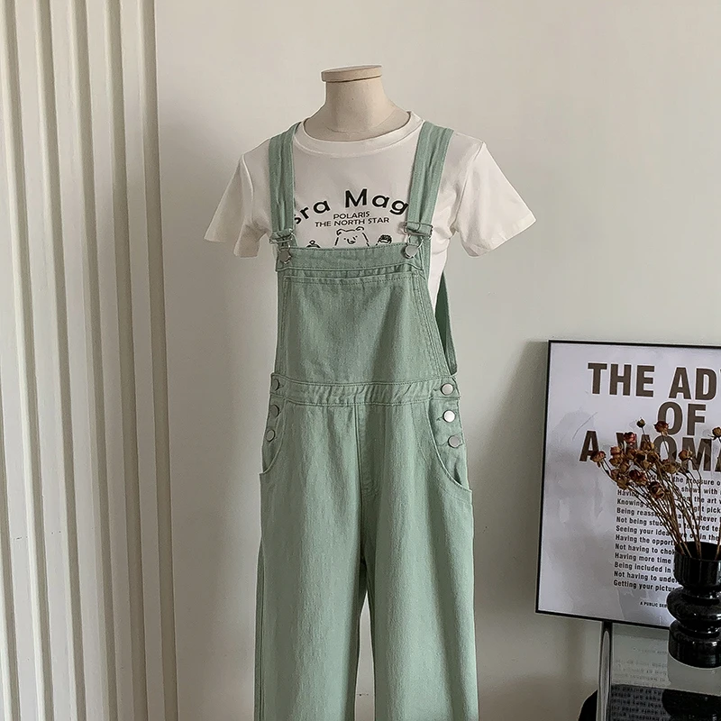 

Overalls Fashion Green Suspender Jeans for Women Fashion High Waist Loose Denim Trousers 2025 New Versatile Jumpsuit