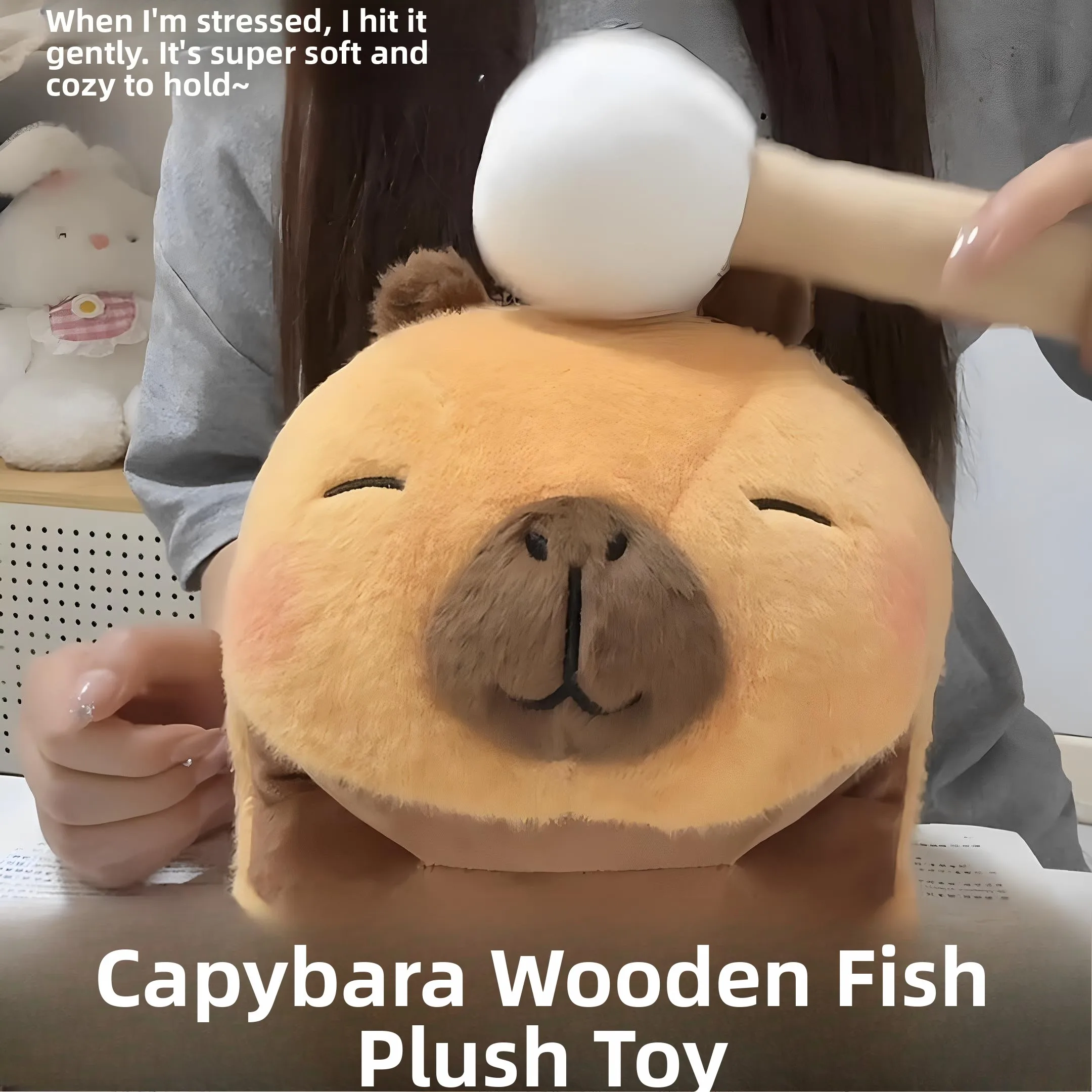 

Str Relief Plu Doll Capybara Wooden Fi Beating Toy Cute Creative Gift for Best Friend Soft Cuddly Stuffed Animal Toy