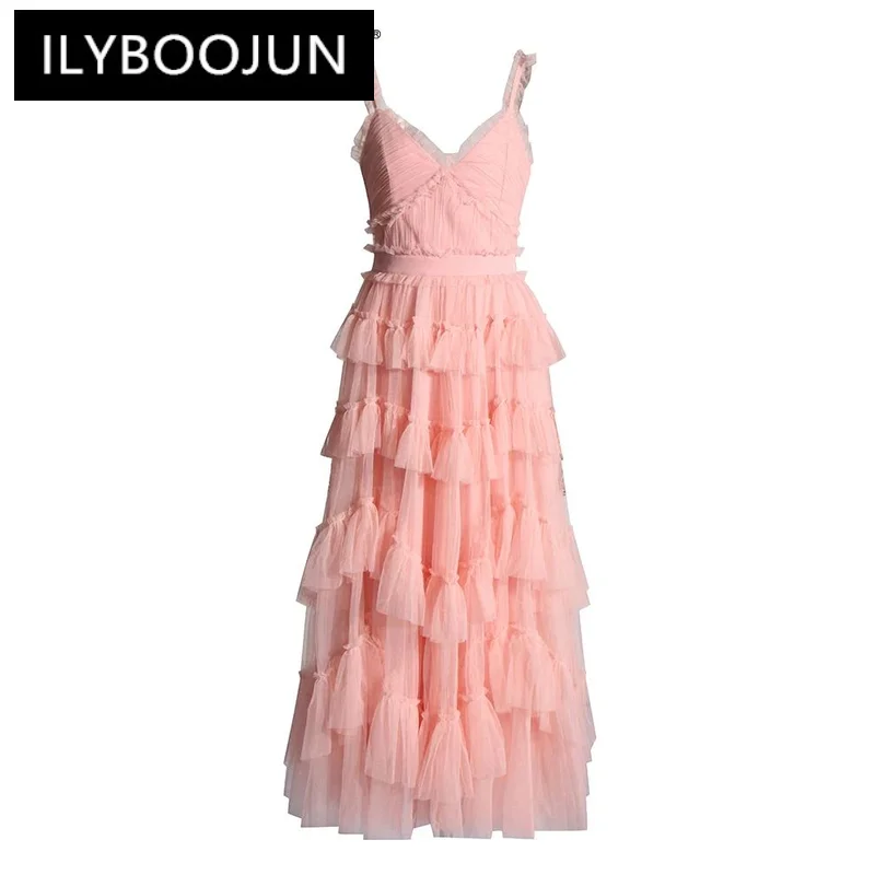 

ILYBOOJUN Patchwork Mesh Backless Dresses For Women Square Collar Sleeveless High Waist Solid Dress Female Fashion Clothing
