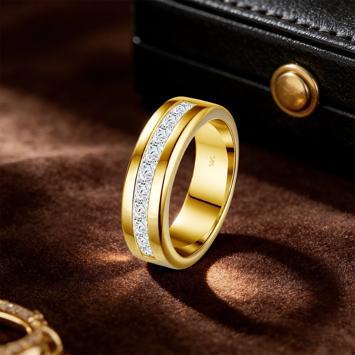 Einfacher 925er Silber-Zertifizierter Moissanit-Hochzeitsring für Männer, Romantische Verlobungsringe für Paare, Damenschmuck – Detail 4