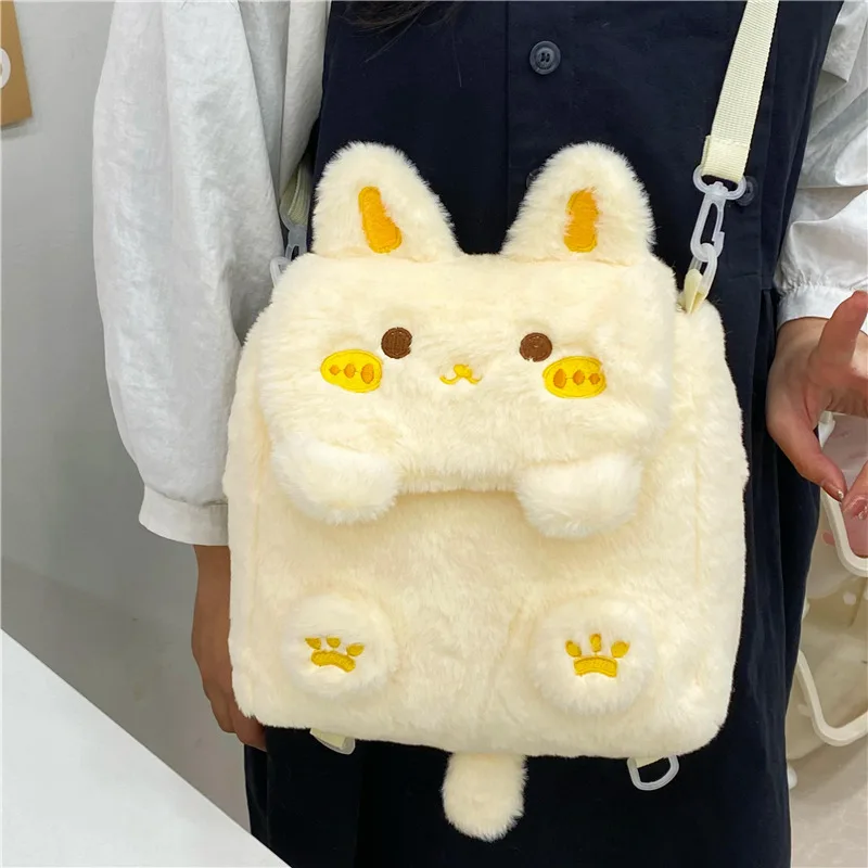 2024 New Rabbit Plush Backpack Adorable Multi functional Large Capacity Crossbody Lightweight Winter Small Bag