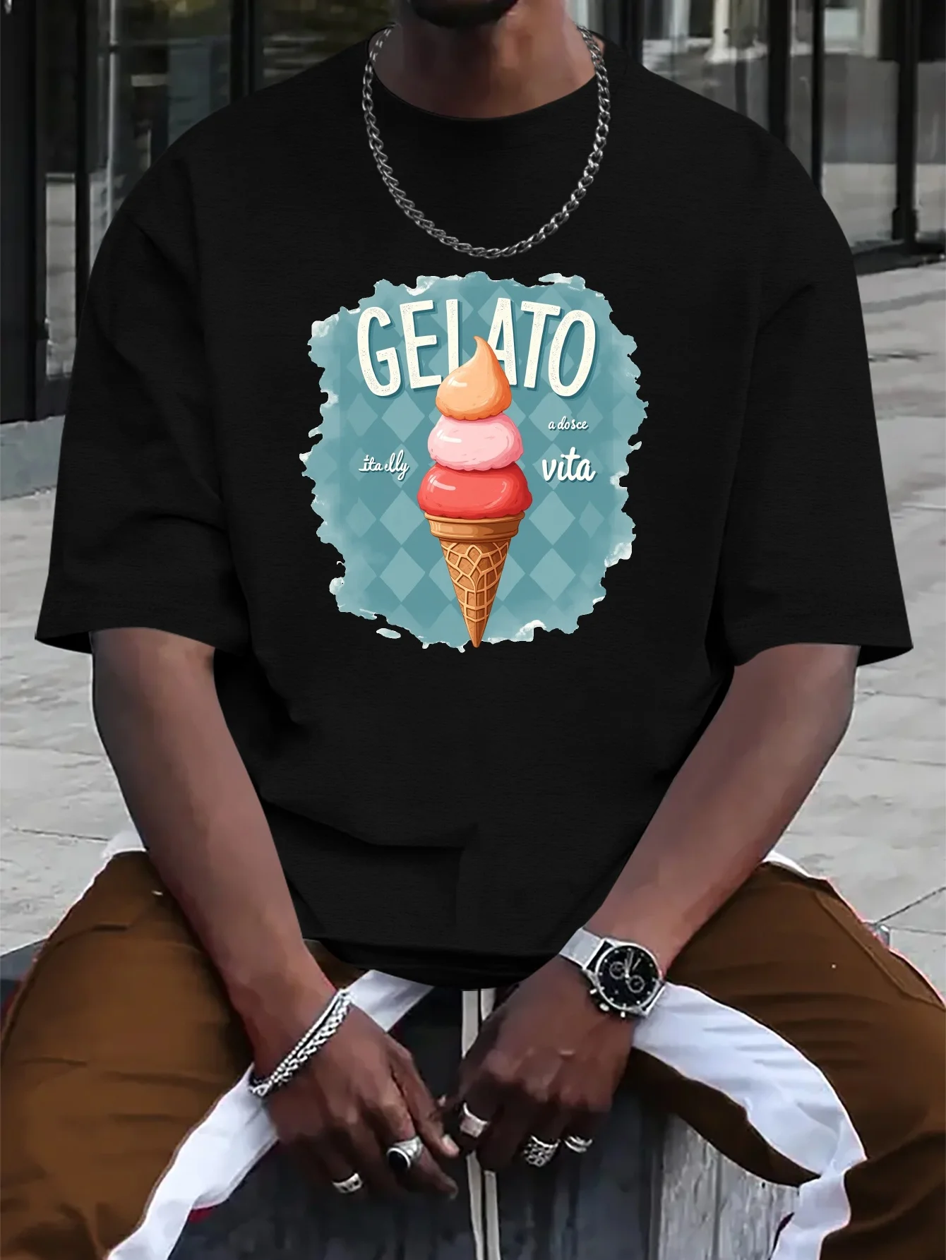 

Мужская повседневная хлопковая футболка Gelato с итальянским мороженым и рисунком, летняя футболка с короткими рукавами и круглым вырезом