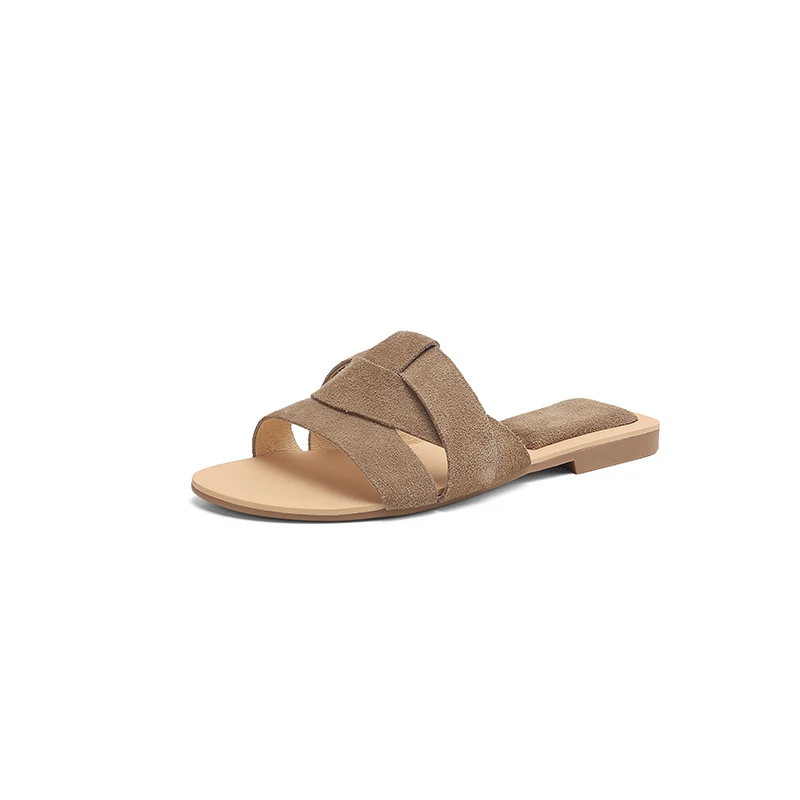 

2026 New Plus Size 34-43 New Cow Suede Leather Women Slippers Fashion Handmade Mules Female Shoes Ladies Flat Casual Shoes