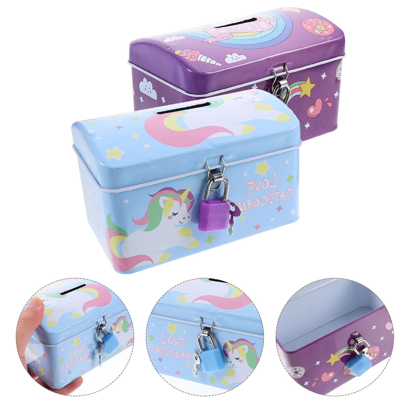 2 Pcs Decorate Unicorn Piggy Bank Child for Boys Safe Lock Iron Unique Money Pot Lovely