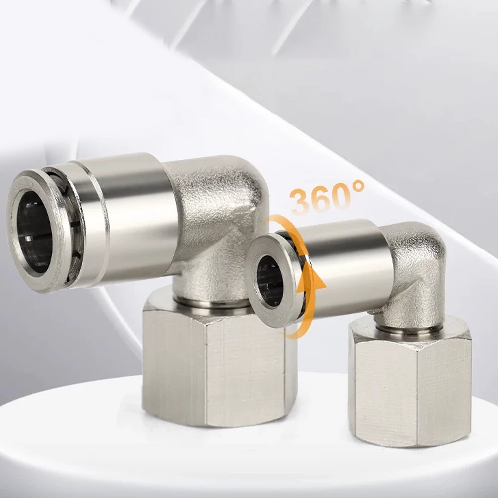 PLF All Copper Nickel Plated Pneumatic Quick Connector L-shaped Internal Thread 1/8 1/4 3/8 PU Air Hose Air Compressor Connector