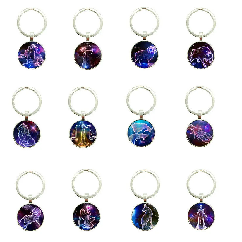 12 Constellations Keychain Constellation Key Rings Zodiac Sign Key Chain Pendant Jewelry Libra Aries Leo Fashion Birthday Gift