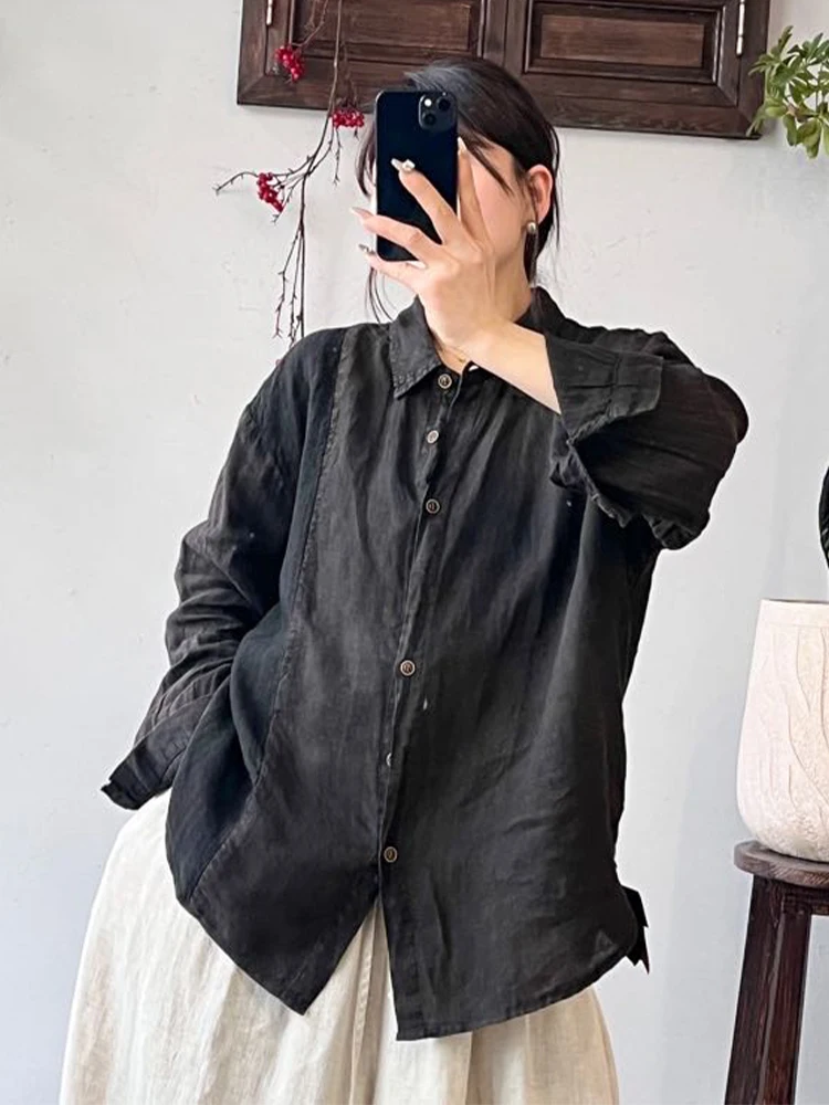 Amax LuluEブランド 2025年秋 レディース カジュアル ヴィンテージ 大きめ パッチワーク シャツ 女性 クラシック ルーズ ブラウス ファッション 高級服