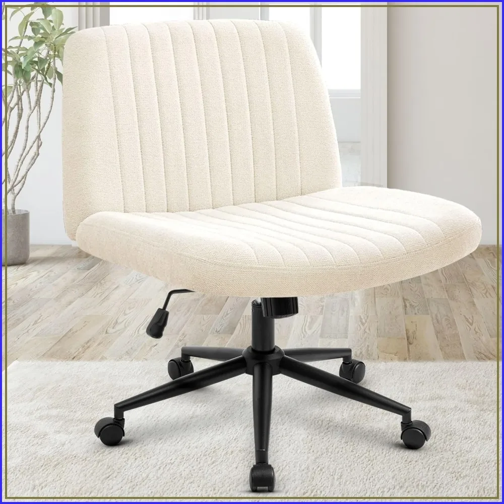 Criss Cross Chair, Wide Wheel Vanity Seat, Beige Dual Base, Modern Accent Chair