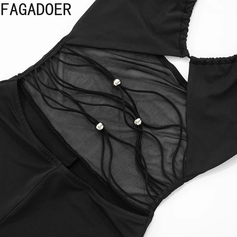 FAGADOER Sexy Hollow Out Bodycon Romper Women Halter Neck Backless Sleeveless   Jumpsuits Female Midnight Clubwear Overalls New