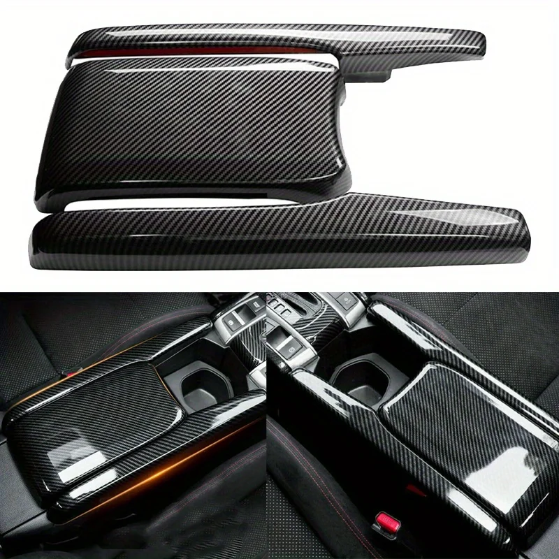 3PCS/Set Car Interior Center Console Armrest Box Panel Trim Sticker Carbon Fiber Look Fit For Honda Civic 2016 2017 2018-2021